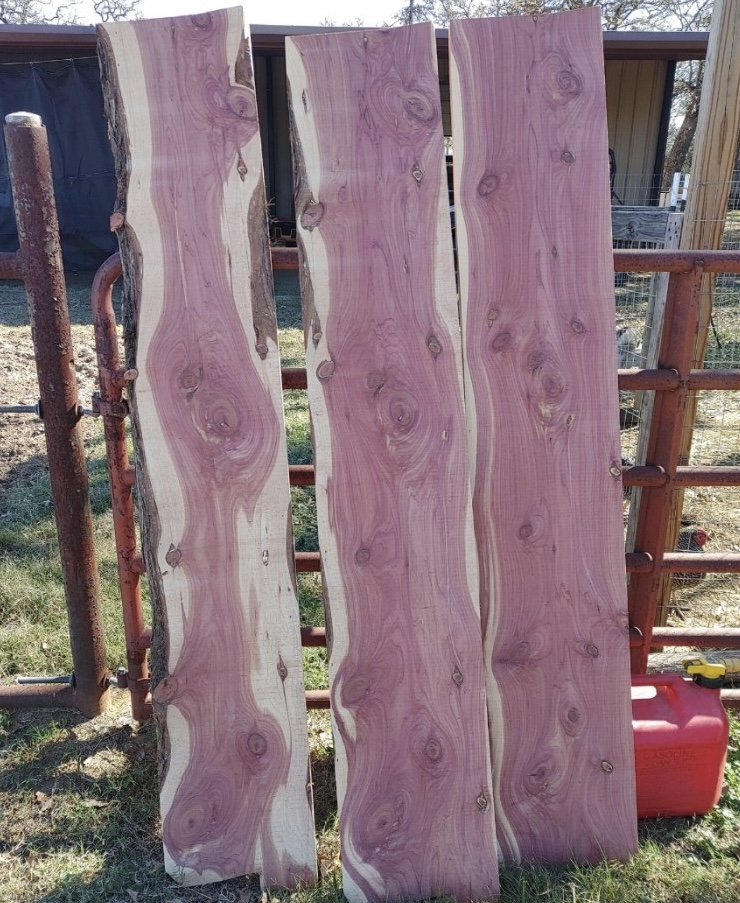 Beautiful cedar wood slabs with natural live edges